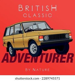 offroad british luxury vintage 90s SUV detail vector poster red white brown 