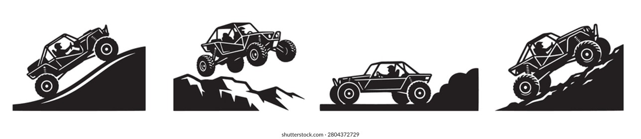 Offroad Buggy Silhouette Mega Bundle - Extreme 4x4 UTV Side and Front Profile Icon Pack - Modern Sand Rail Motorsport Vector Template Collection

Supercharge your commercial stock portfolio with this high-demand master collection featuring a huge bundle of unique offroad buggy and side-by-side UTV vector silhouettes. This professional high-quality toolkit combines multiple expansive design sets showing adventure motorsport layouts, front grille profiles, isolated side views, and extreme action terrain driving scenes like steep hill climbs, rock crawling, sand dune jumping, and mud splashing. Expertly rendered in flat solid configurations, this clean vector pack avoids complex overlapping line gradients or shadows. It is highly optimized for vinyl decal cutting machines, custom screen printing extreme sports apparel, t-shirt lines, motorsport club patches, garage tuning catalogs, rugged sticker packs, and print on demand digital downloads.