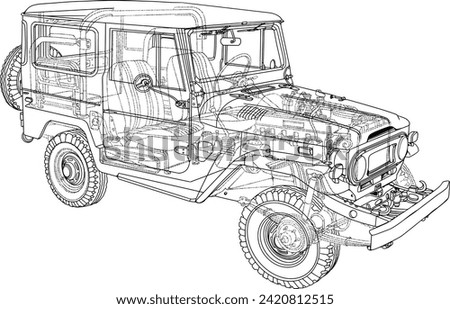 Offroad car 4x4 blue print graphic vector