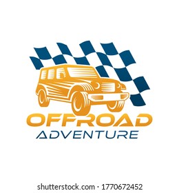 Off-road Car Adventure Logo Vector Illustration. Offroad Suv Car Vector Logo Icon Silhouette Design. Offroad Rally Car Logo Vector Illustration For Car Repair, Dealer, Garage And Service.