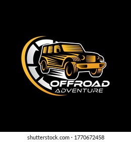 Off-road Car Adventure Logo Vector Illustration. Offroad suv Car vector logo icon silhouette design. Offroad Rally Car logo vector illustration for car repair, dealer, garage and service.
