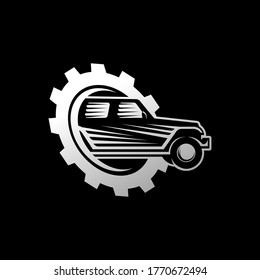 Off-road Car Adventure Logo Vector Illustration. Offroad suv Car vector logo icon silhouette design. Offroad Rally Car logo vector illustration for car repair, dealer, garage and service.