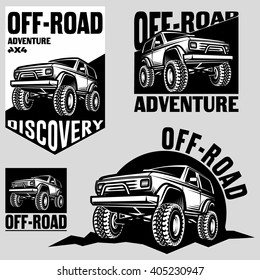 off-road car club classic design elements emblems logo 4x4 set silhouette 