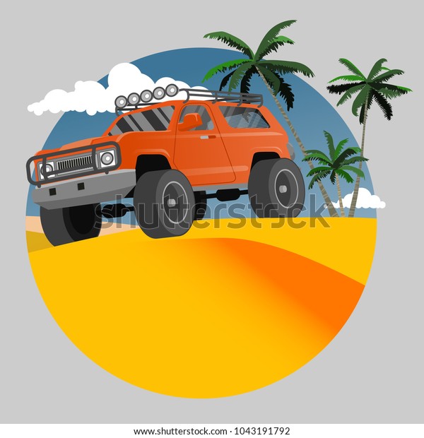 Off-road car in the desert. Color logo.\
Vector illustration.