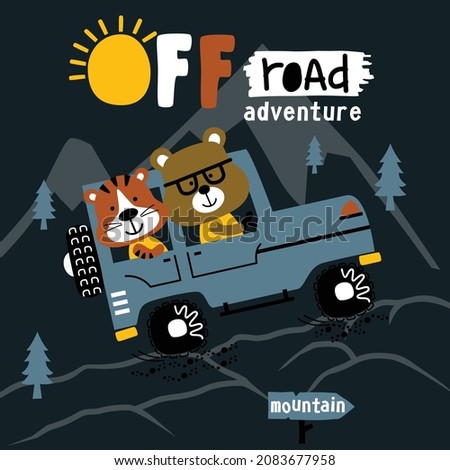 offroad car go to adventure funny animal cartoon