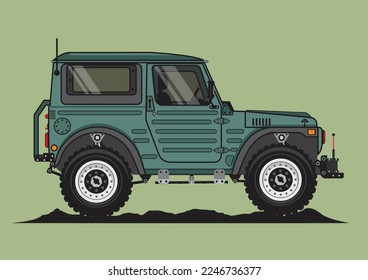 Geländewagen in grüner Farbe mit Hintergrund, Vektorgrafik 