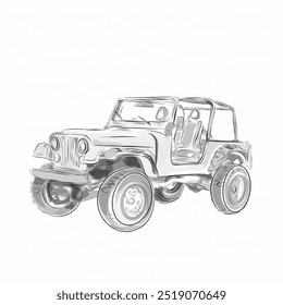 offroad car illustration sketch, adventure car with white background