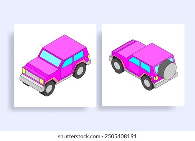 off-road car isometric colorful isolated vector set