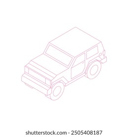 off-road car isometric pink contour isolated vector 