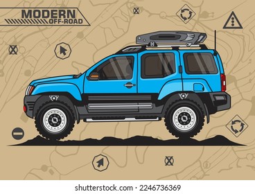 Offroad car in light blue color with background Vector