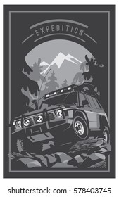 Off-road car logo, safari suv, expedition offroader.