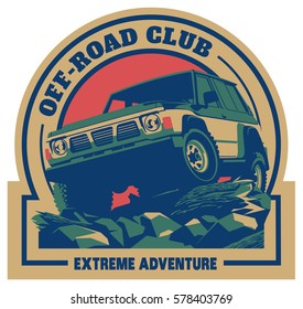 Off-road car logo, safari suv, expedition offroader.