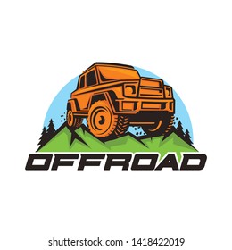 Off-road car logo template with mountain element 