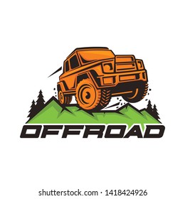 Off-road car logo template with mountain element 