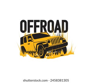 Offroad car in the meadow design illustration