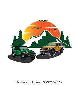 Off-road car and mountains vector image.Suitable for those of you who like adventure