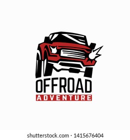 Off-road car. Off-roading suv adventure, extreme competition emblem and car club element. Beautiful vector illustration in black, red color isolated on a white background. 