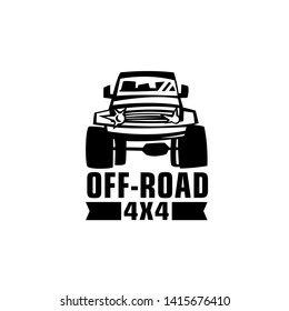 Off-road car. Off-roading suv adventure, extreme competition emblem and car club element. Beautiful vector illustration in black isolated on a white background. 