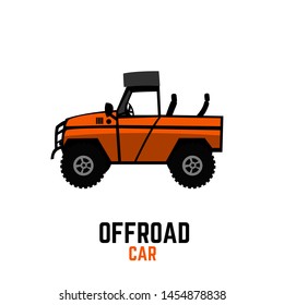 Off-road car. Off-roading suv adventure, extreme competition element for an emblem and car club design. Beautiful vector illustration in orange and black color isolated on a white background. 