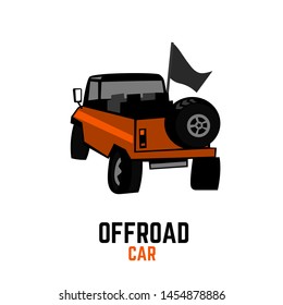 Off-road car. Off-roading suv adventure, extreme competition element for an emblem and car club design. Beautiful vector illustration in orange and black color isolated on a white background. 