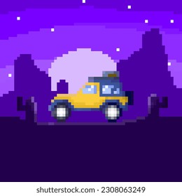 Off-Road-Car-Pixelkunst mit Wüstenhintergrund