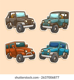 Offroad car retro classic in doodle collection art