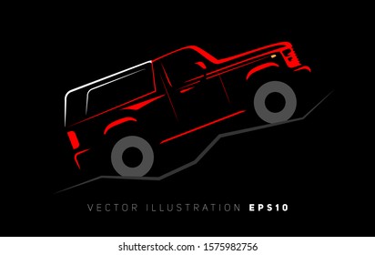 offroad car rides over bumps in the dark with spotlights