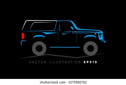 offroad car rides over bumps in the dark with spotlights
