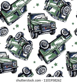 Off-road car seamless pattern