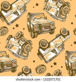 Off-road car seamless pattern