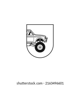 Offroad car simple badge emblem logo icon sign symbol design concept. Vector illustration