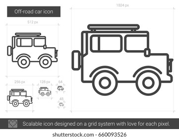 Off-road car vector line icon isolated on white background. Off-road car line icon for infographic, website or app. Scalable icon designed on a grid system.