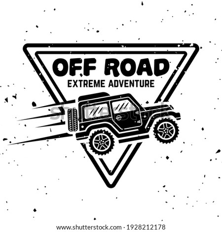 Off-road car vector monochrome vintage emblem, label, badge or logo isolated on white background
