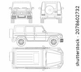 Off-road car vector template. SUV blueprint. 4x4 car on white background. Mockup template for branding. Blank vehicle branding mockup.