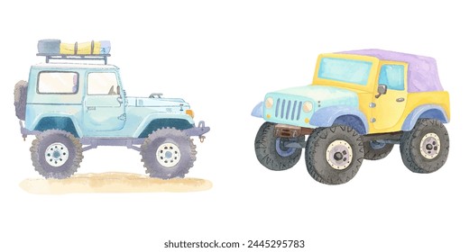 offroad car watercolor vector illustration 