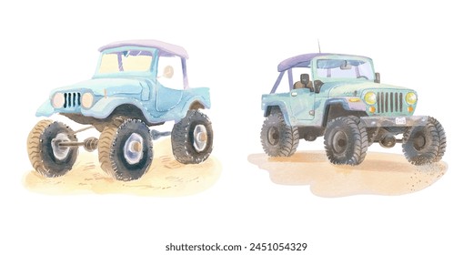 offroad car watercolor vector illustration 