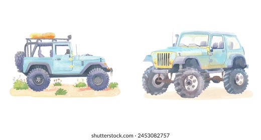 offroad car watercolor vector illustration 