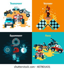 Offroad concept icons set with victory and race symbols flat isolated vector illustration 