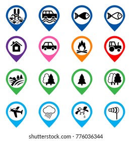 Offroad event and camping icons set. Vector illustration.