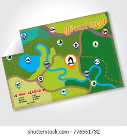 Offroad event and camping map icons set. Vector illustration.
