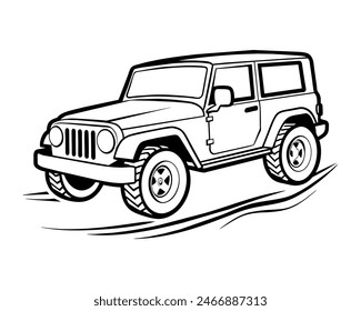 OffRoad Excitement SideAngle Coloring Page of a Cartoon Jeep
