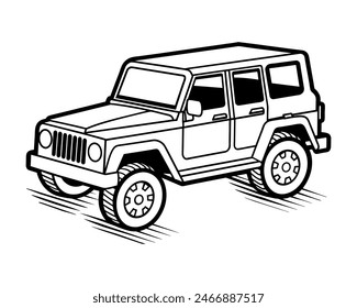 OffRoad Excitement SideAngle Coloring Page of a Cartoon Jeep
