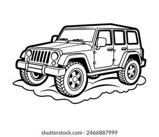 OffRoad Excitement SideAngle Coloring Page of a Cartoon Jeep
