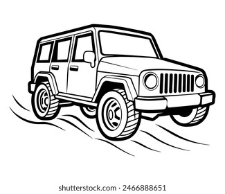 OffRoad Excitement SideAngle Coloring Page of a Cartoon Jeep
