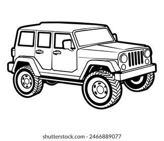 OffRoad Excitement SideAngle Coloring Page of a Cartoon Jeep
