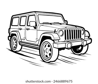 OffRoad Excitement SideAngle Coloring Page of a Cartoon Jeep
