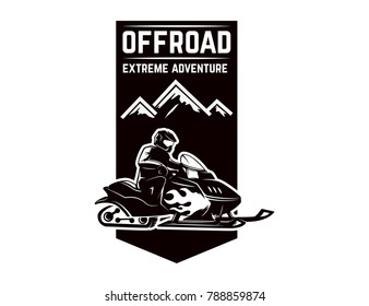 Offroad extreme adventure. Emblem template with snowmobile. Design element for logo, label, emblem, sign. Vector illustration