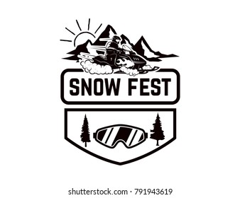 Offroad extreme adventure. Emblem template with snowmobile. Design element for logo, label, emblem, sign. Vector illustration