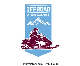 Offroad extreme adventure. Emblem template with snowmobile. Design element for logo, label, emblem, sign. Vector illustration