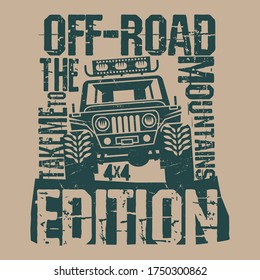 Off-Road Extreme Adventure SUV poster or t-shirt design, vector illustration